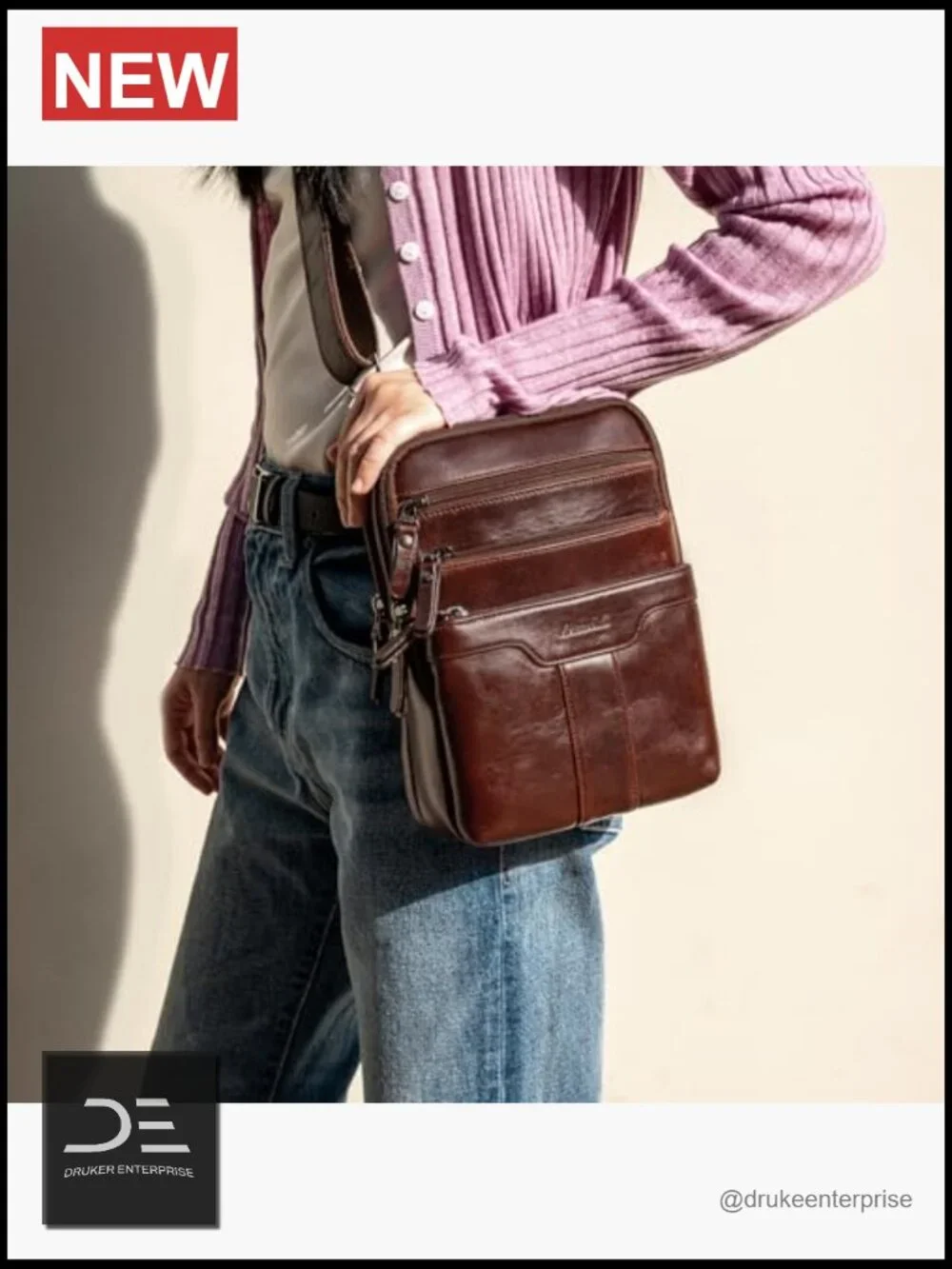 Genuine Leather Small Messenger Bag Sling Shoulder Crossbody for Men